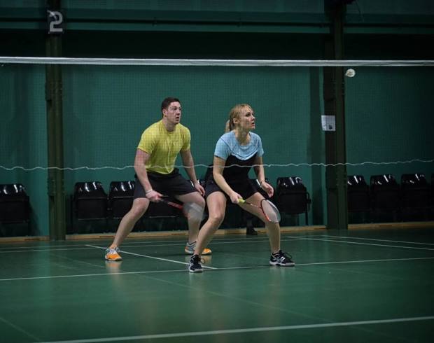 Claire Lapworth and Matthew Andrews in mixed doubles action